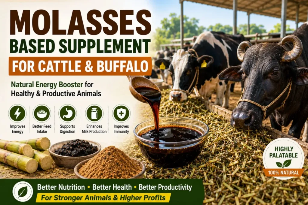 Molasses Based Supplement for Cattle and Buffalo: Benefits, Uses, Feeding Guide & Daily Energy Support for Dairy Animals
